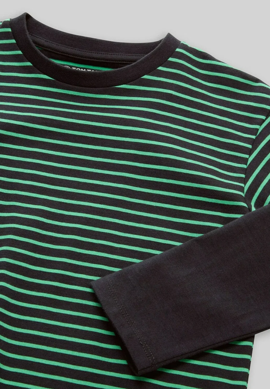 Футболка оверсайз, лонгслив, модель 2-в-1 - топ с длинными рукавами Tom Tailor, Green Grey Small Stripe — фото 3