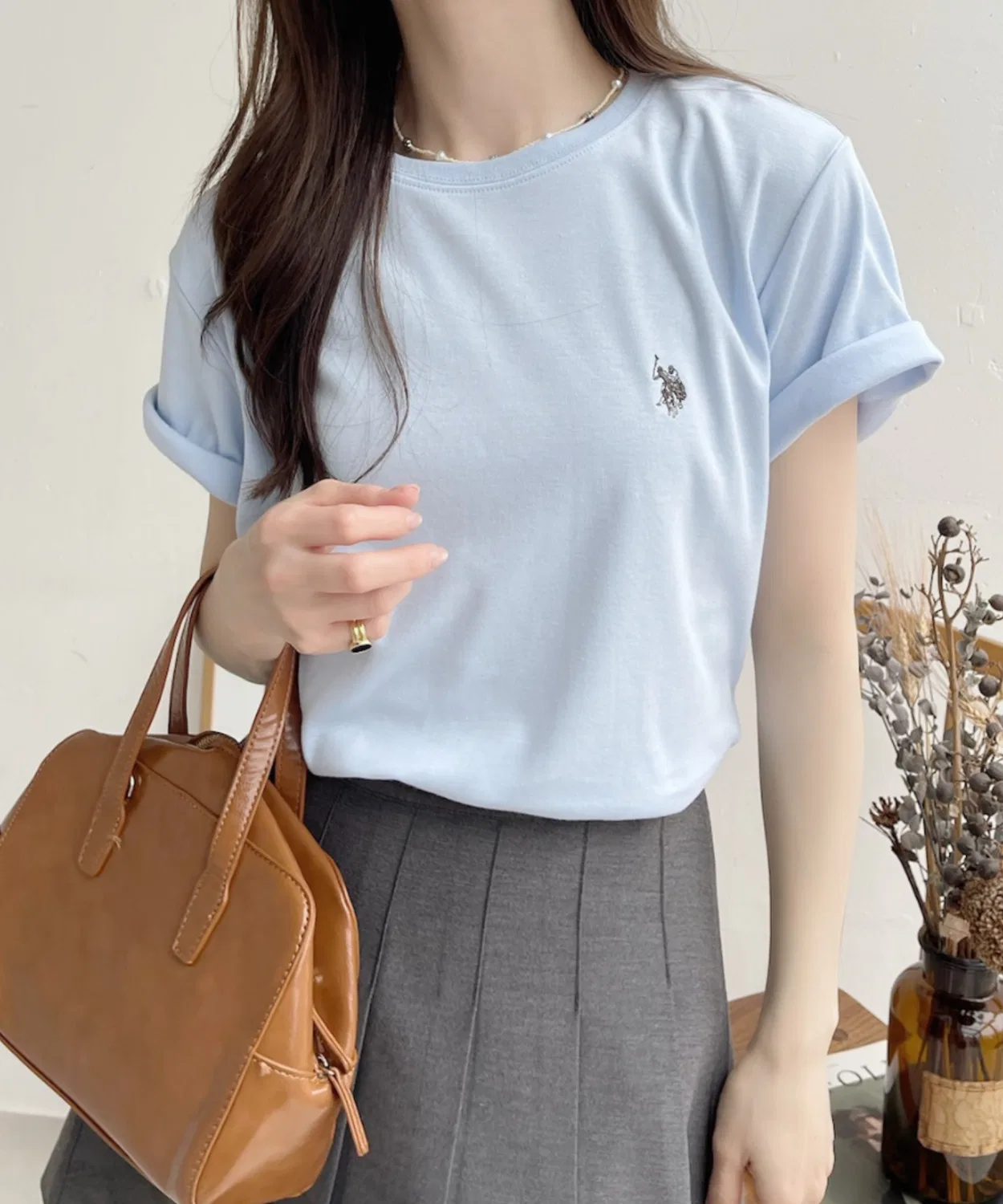 Женская футболка с длинным рукавомиз гладкой ткани U.S. POLO ASSN., Light Blue — фото 2