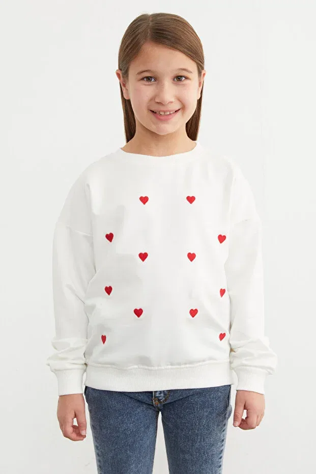 Детские свитшот для девочек с принтом Heart Fulla Moda, Ecru — фото 2