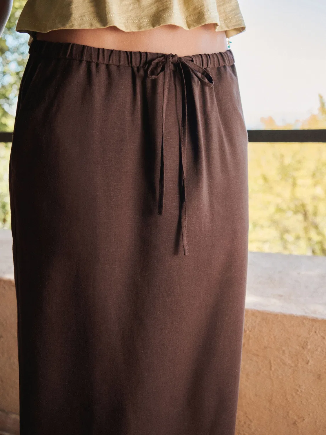 Юбка миди с льном, полосатая, Chocolate Brown Midi Skirt With Linen Next, шоколадный коричневый — фото 4