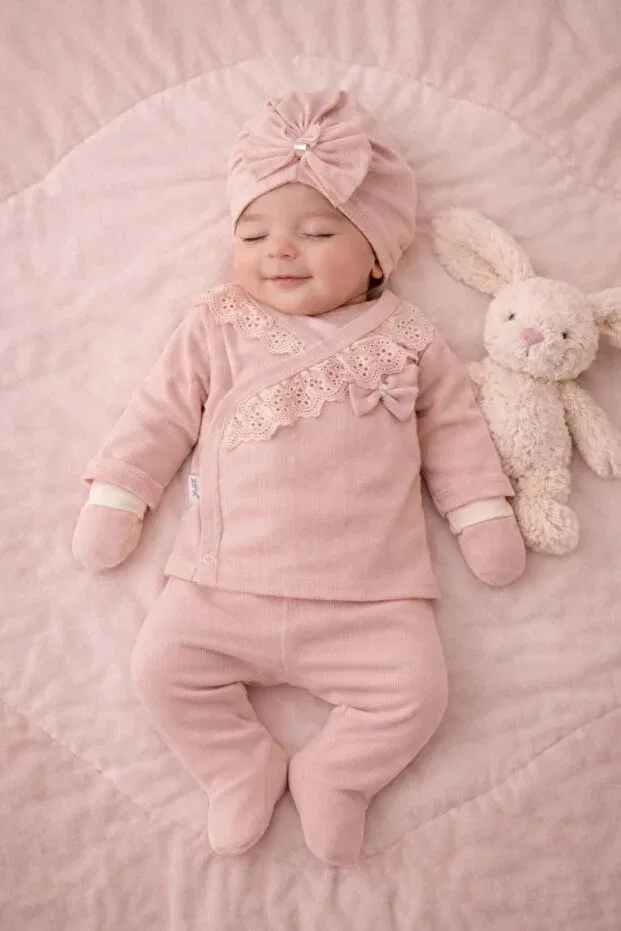 Детский комбинезон для новорожденных хлопковый 5 предметов Bys Baby Fashion, Powder — фото 3