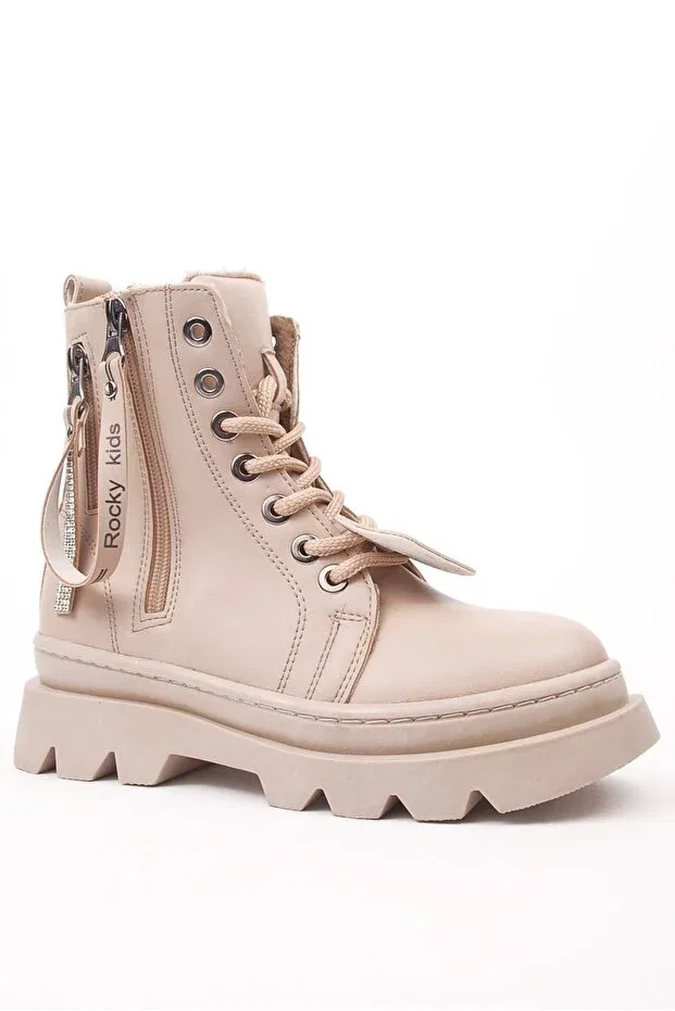 Детские ботинки для девочек на плоском ходу Thick sole cold proof laced and zippered boots Rıdvan Çelik, Nude Skin