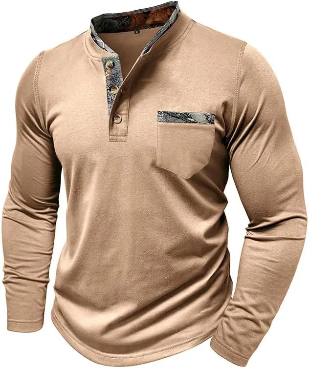 Мужская длинная футболка-поло с тремя пуговицами Generic, Khaki — фото 3