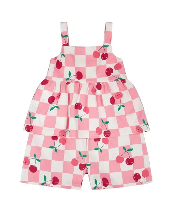 Детский ромпер для девочек без рукавов Big Kid Deux Par Deux, Pink Printed Cherries