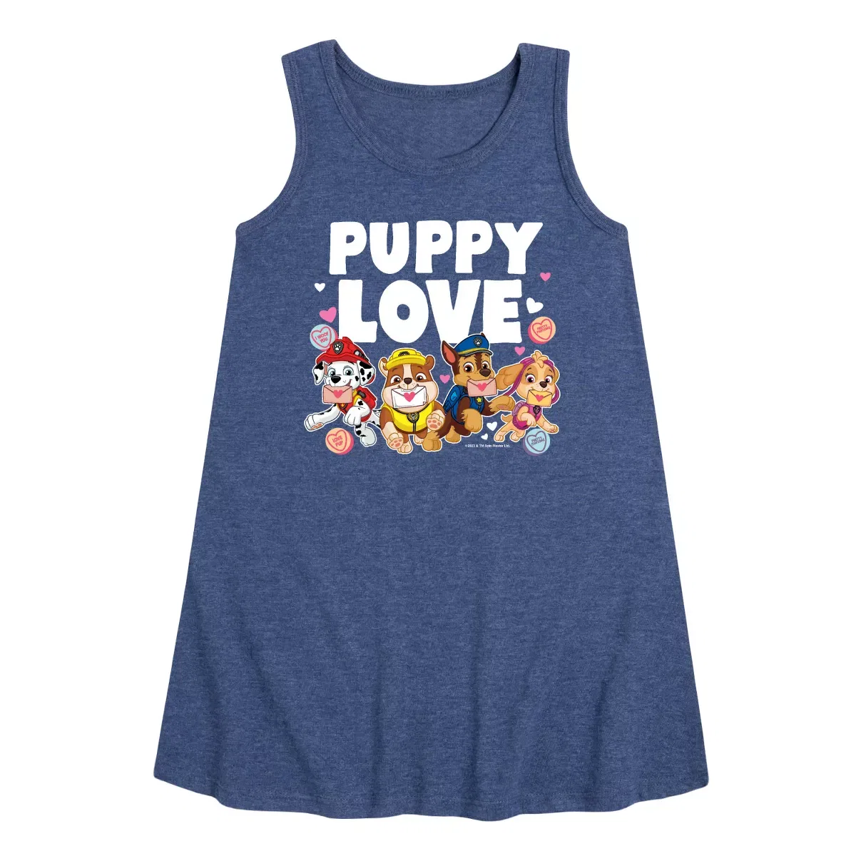 Детское платье-трапеция без рукавов с принтом Paw Patrol Puppy Luv PAW Patrol, Heather Navy