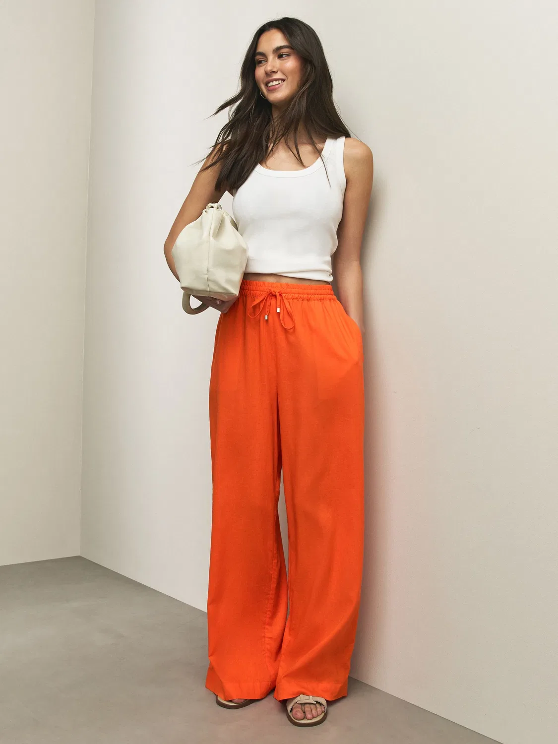 Брюки широкие на резинке Orange Wide Leg Next, оранжевый