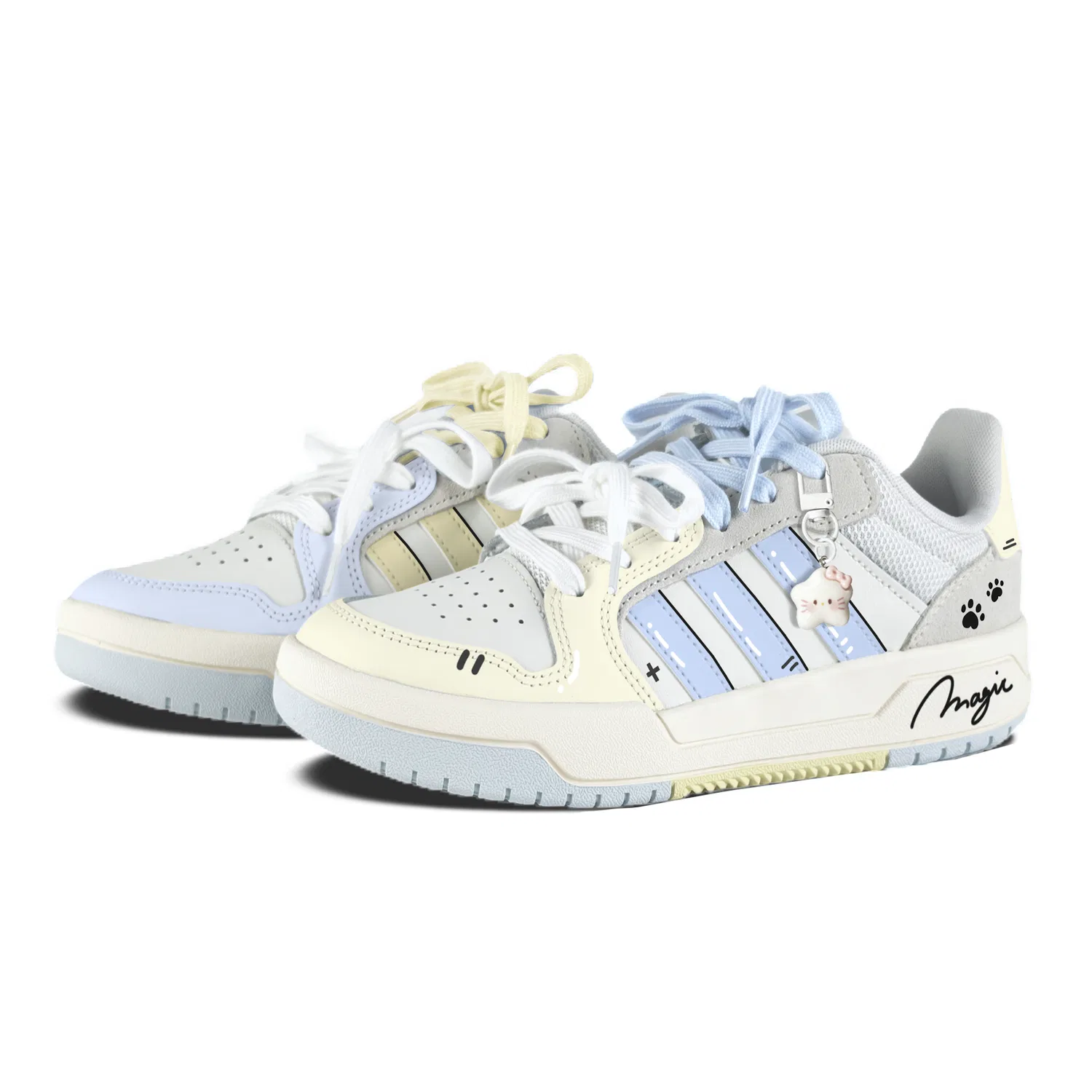 Детские кроссовки-скейтборд с принтом кота, низкий верх, Adidas, Light Yellow