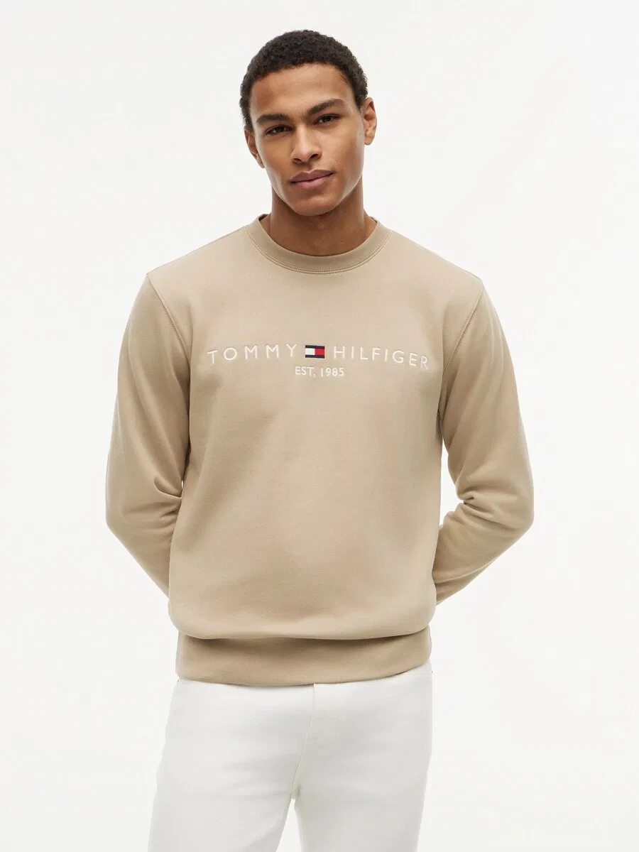 Толстовка TOMMY HILFIGER 'Logo Embroidery Flex' песочного цвета — фото 2