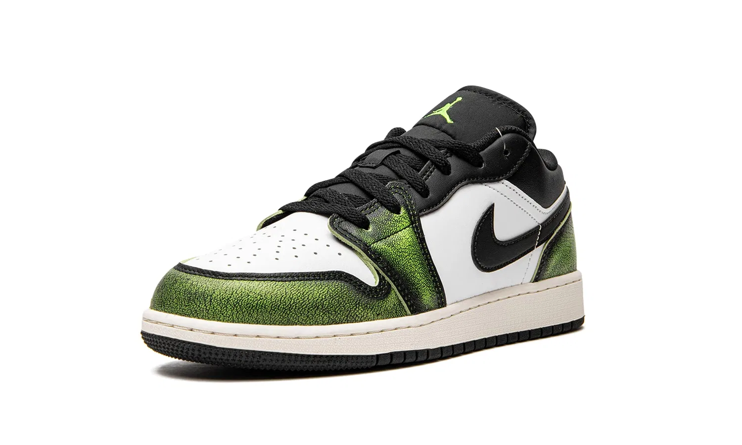 Детские баскетбольные кроссовки для мальчиков с принтом Air Jordan 1 Low NIKE, Black Electric Green White — фото 4