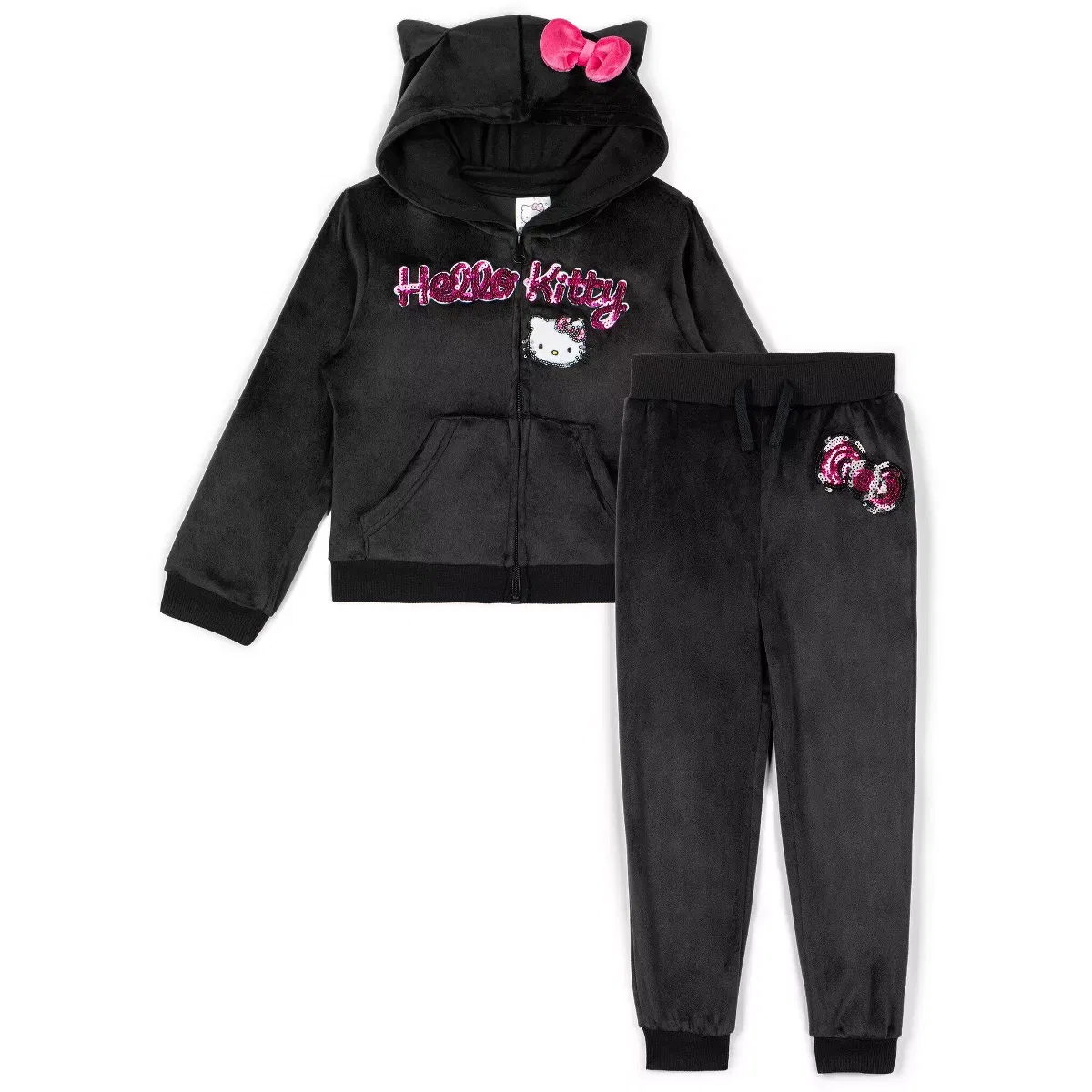 Детский комплект из худи и джоггеров для девочек Hello Kitty, Black