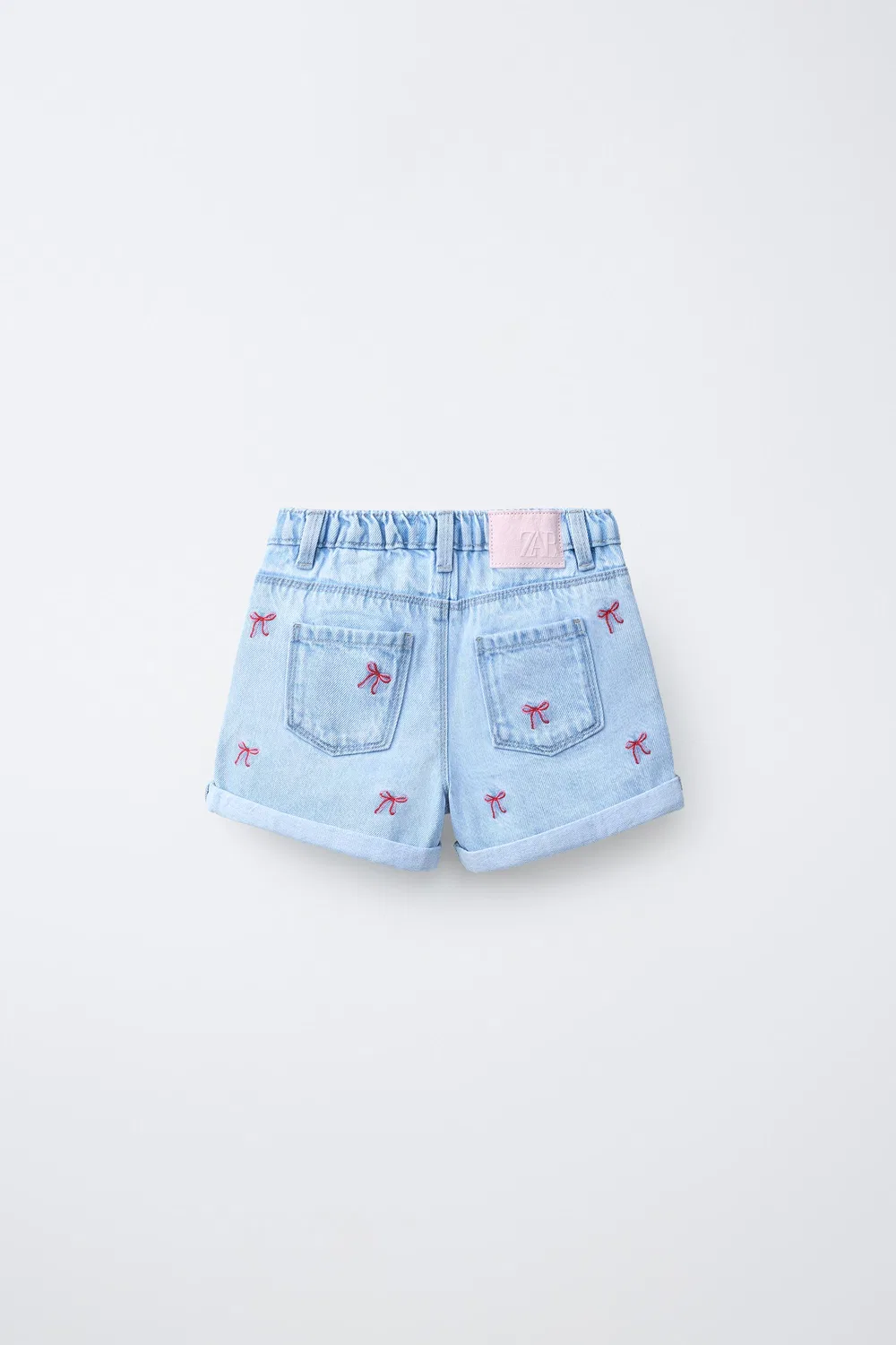 Джинсовые шорты-бермуды с вышитым бантом ZARA, Light Blue — фото 2