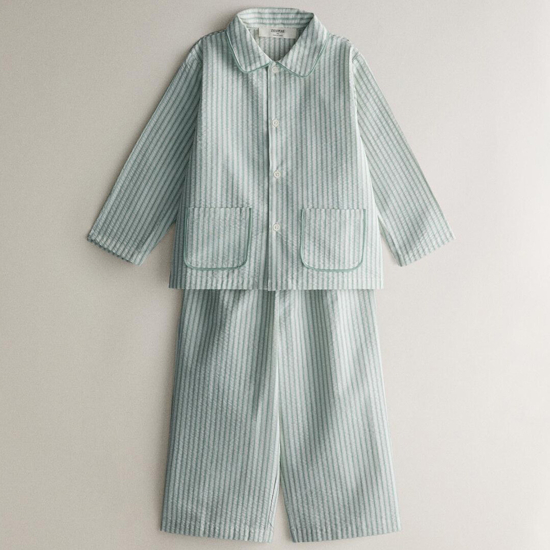 

Детская пижама Zara Home Seersucker, 2 предмета, голубой/зеленый