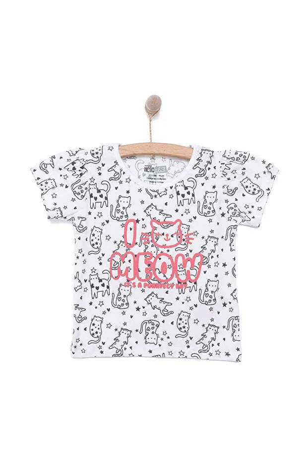 Детская футболка для девочек с принтом meow pattern Ebebek Hello Baby, White — фото 3