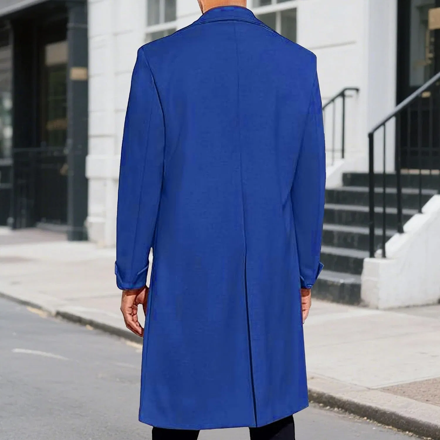 Мужское пальто-тренч с двубортной застежкой, Slim Fit, синий — фото 4