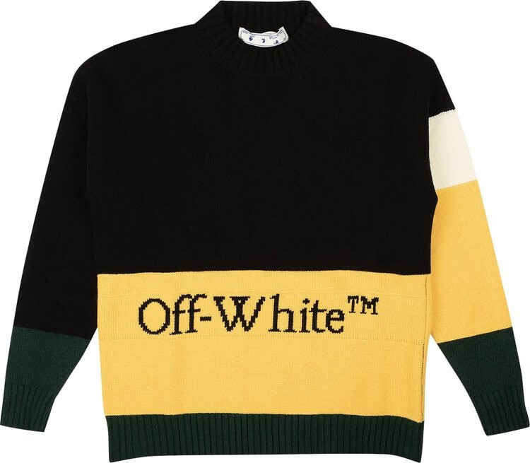 

Толстовка Off-White Color Block Off Crewneck 'Black/Yellow', черный