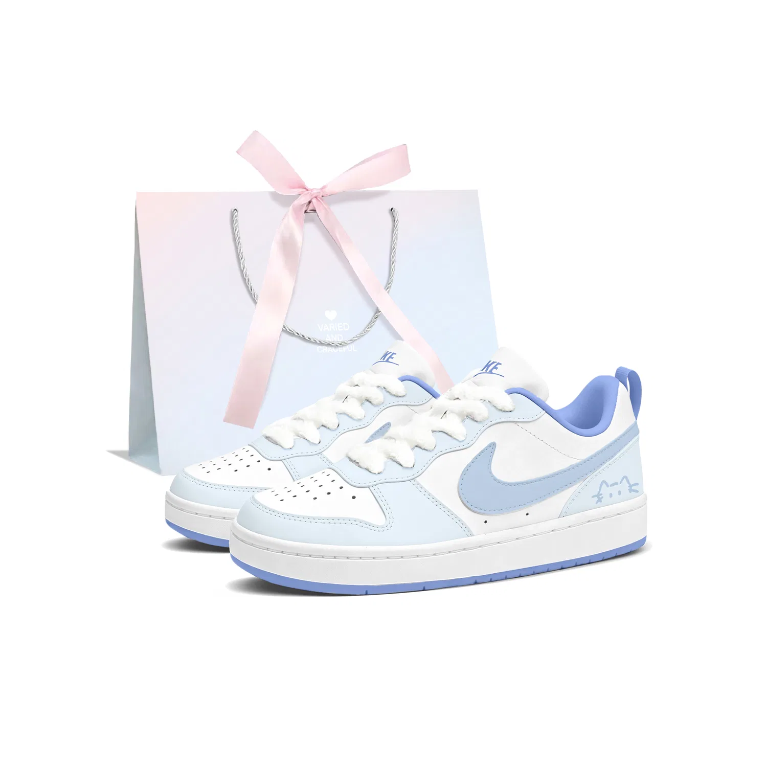 Детские скейтборд-кроссовки для девочек с принтом Court Borough, Nike, Light Blue