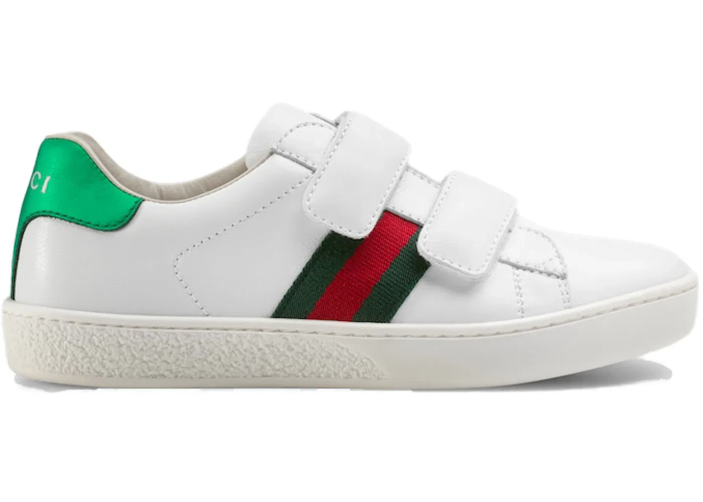 Детские кеды Gucci Ace Leather Strap Sneaker, кожаные, с фирменными полосками, белый