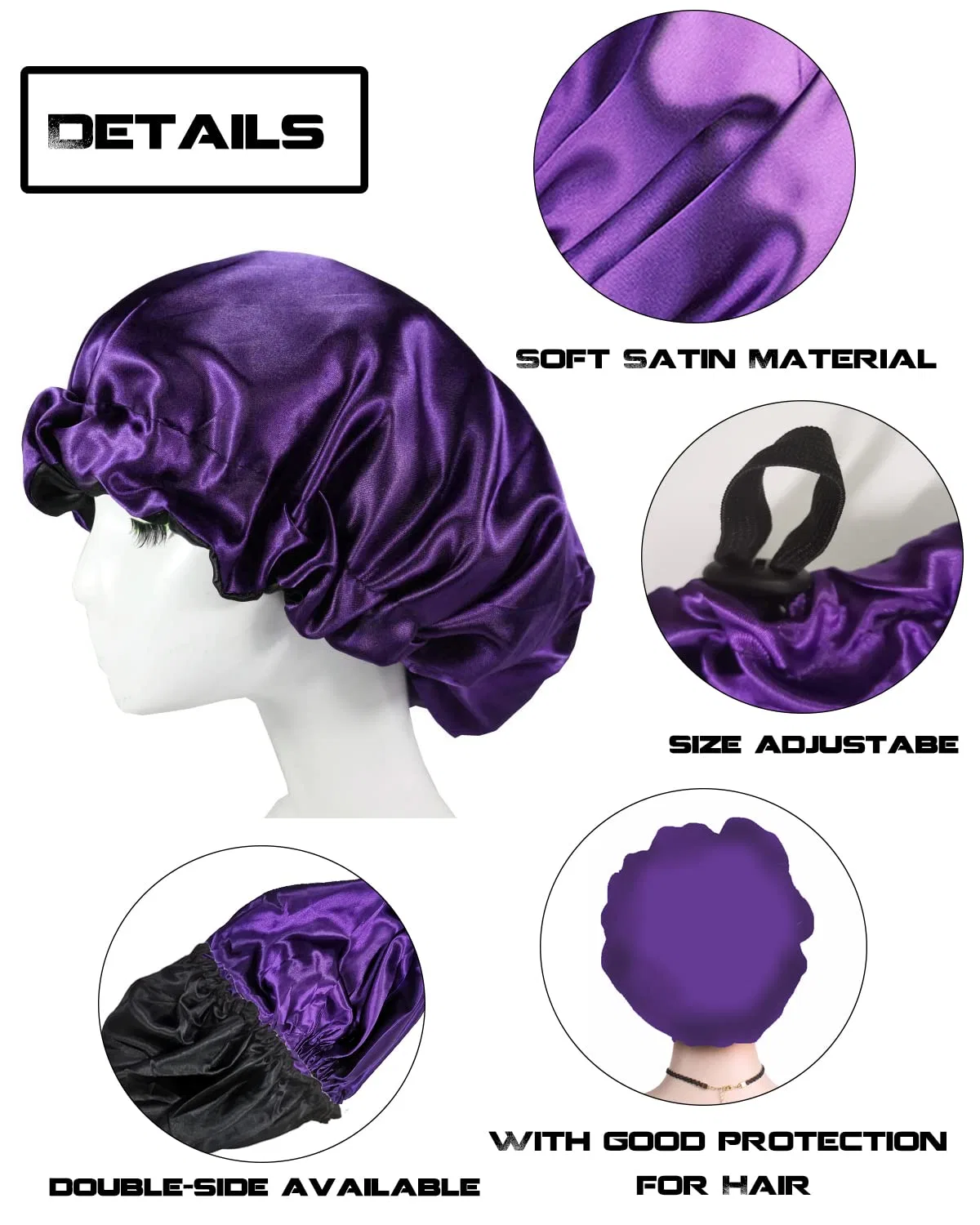 Шапочка для душа Double Sided Satin Bonnet, MUFEKUM, Purple — фото 4