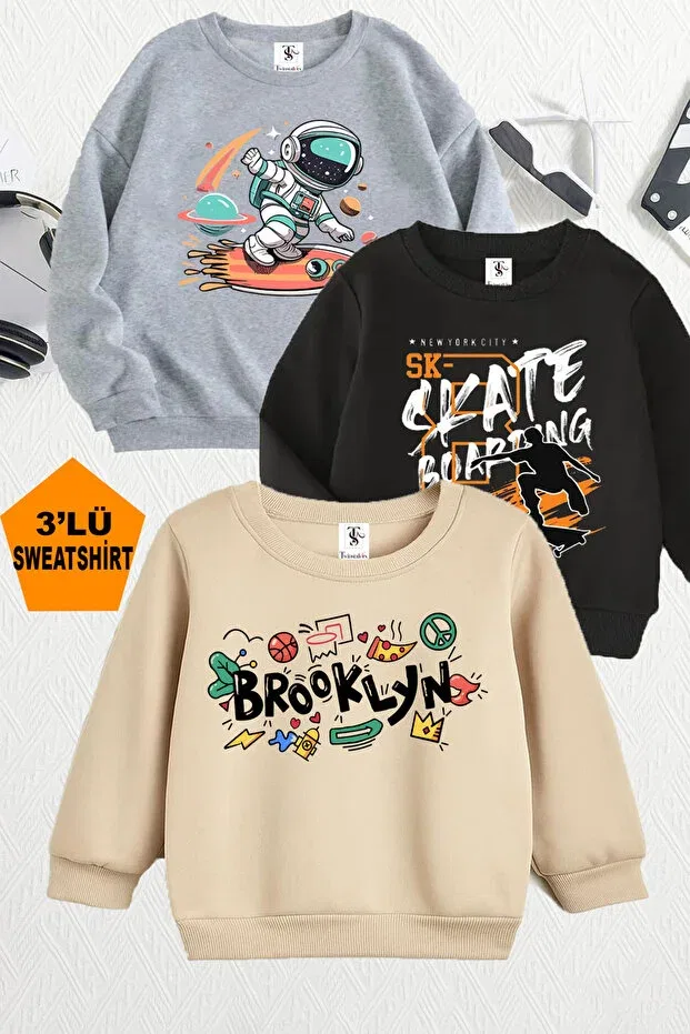 Детские свитшот для девочек с принтом Skate Boarding and Mixed Printed Twins Tailors, Beige