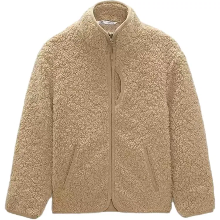 Мужской флисовый топ с воротником-стойкой и начесом ZARA, Beige