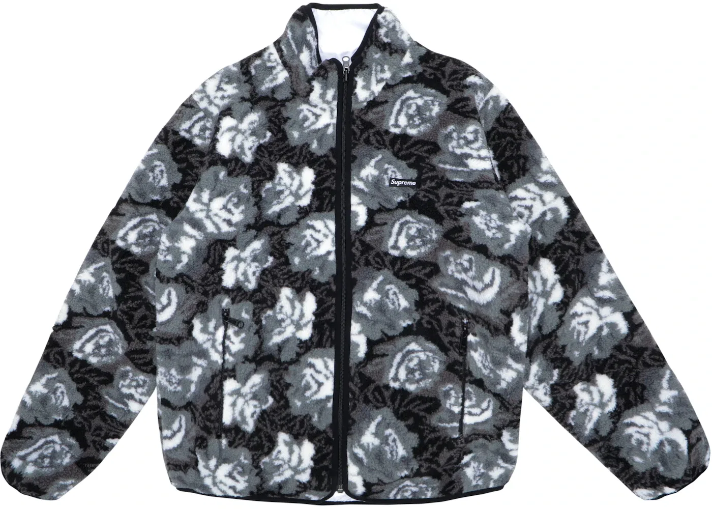Мужская двусторонняя флисовая куртка Supreme Roses Sherpa Fleece Reversible, черный