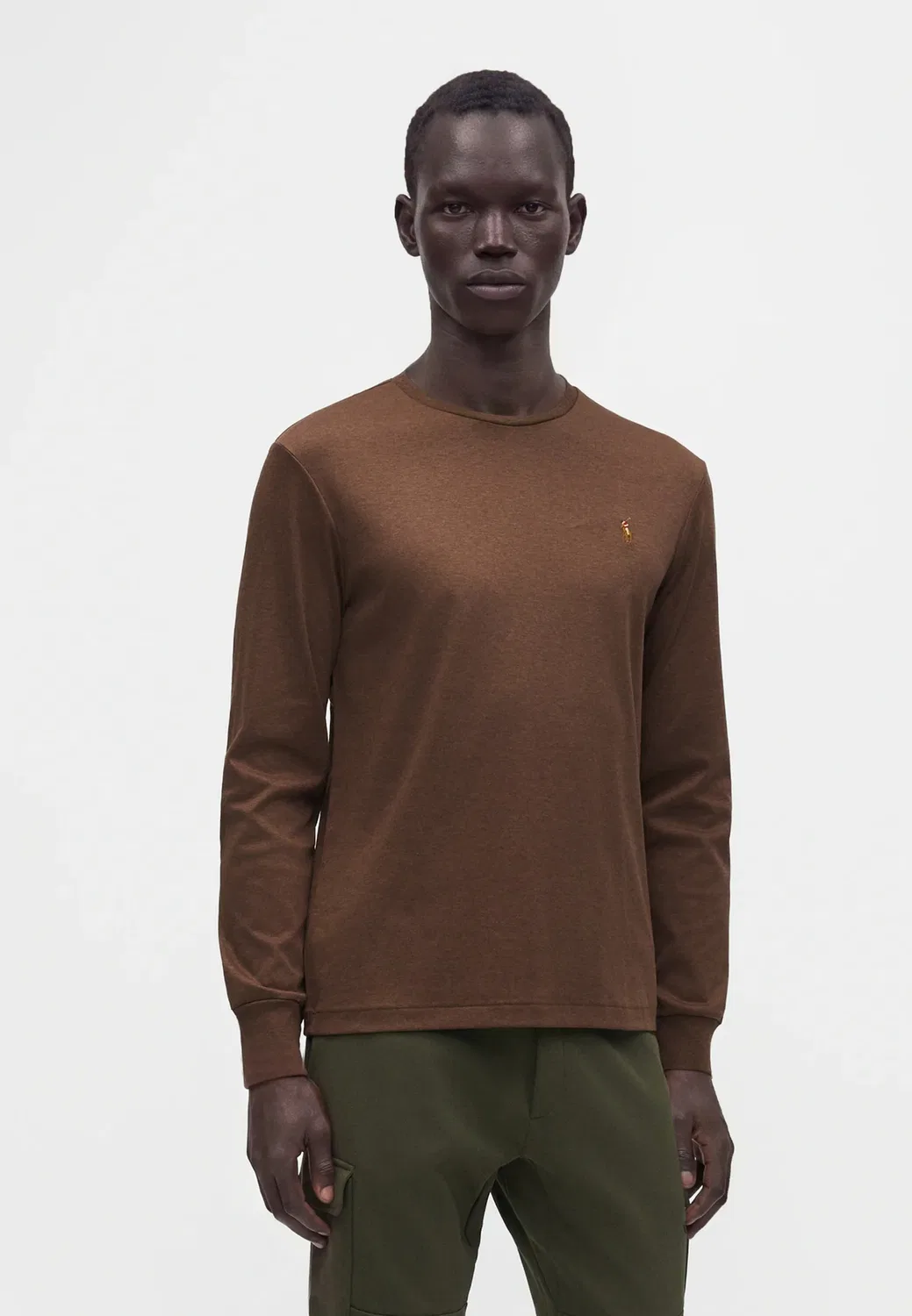 Облегающая футболка из мягкого хлопка с длинными рукавами Polo Ralph Lauren, Nutmeg Brown Heather