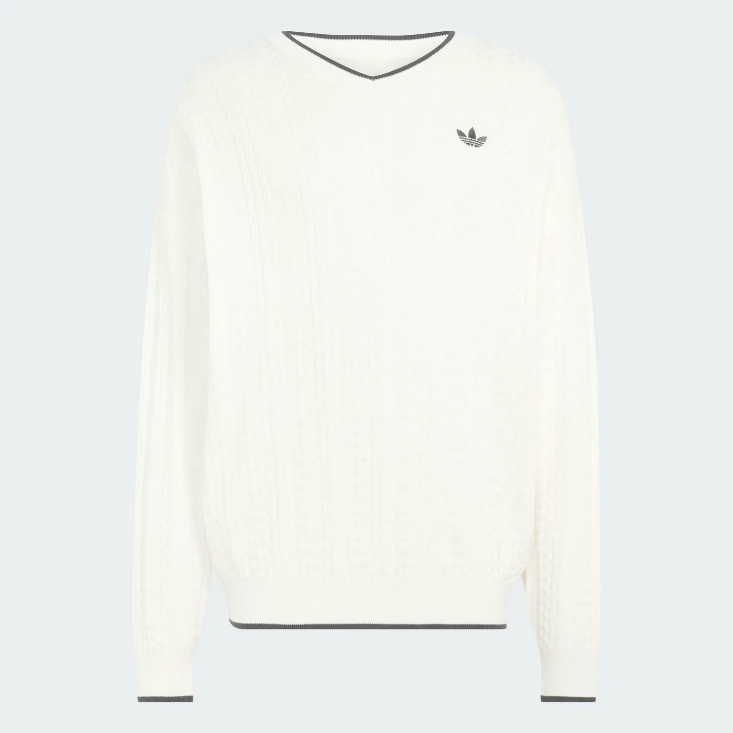 Мужской свитер крупной вязки с V-образным вырезом Cable Knit V-Neck Sweater Adidas Originals, Cloud White — фото 4