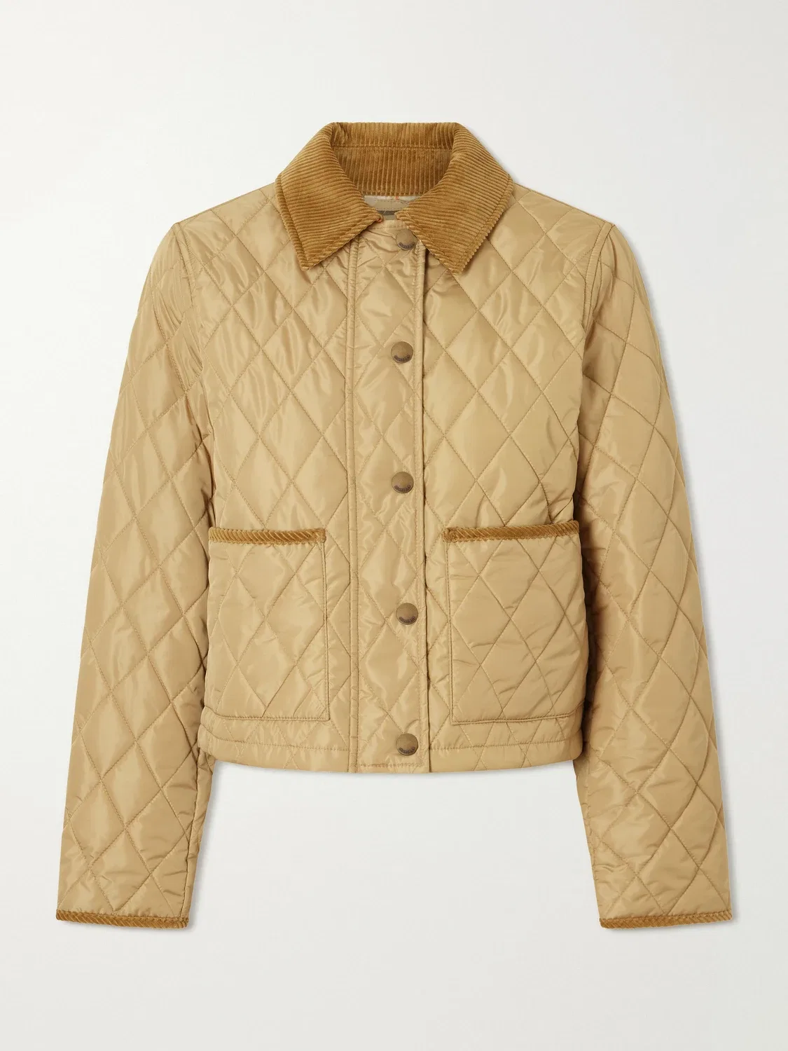 Укороченный стеганый жакет с вельветовой отделкой BURBERRY, бежевый