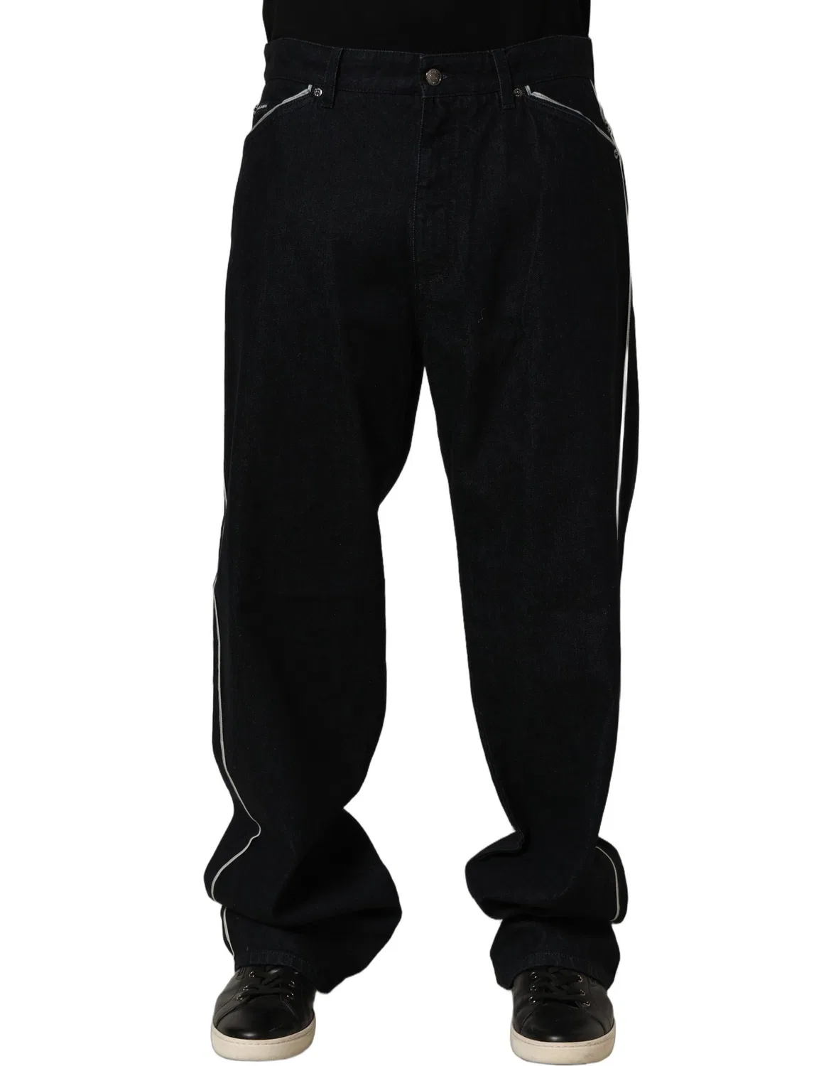 Мужские джинсы прямого кроя с белой отделкой Straight Denim Jeans Dolce & Gabbana, Black — фото 3