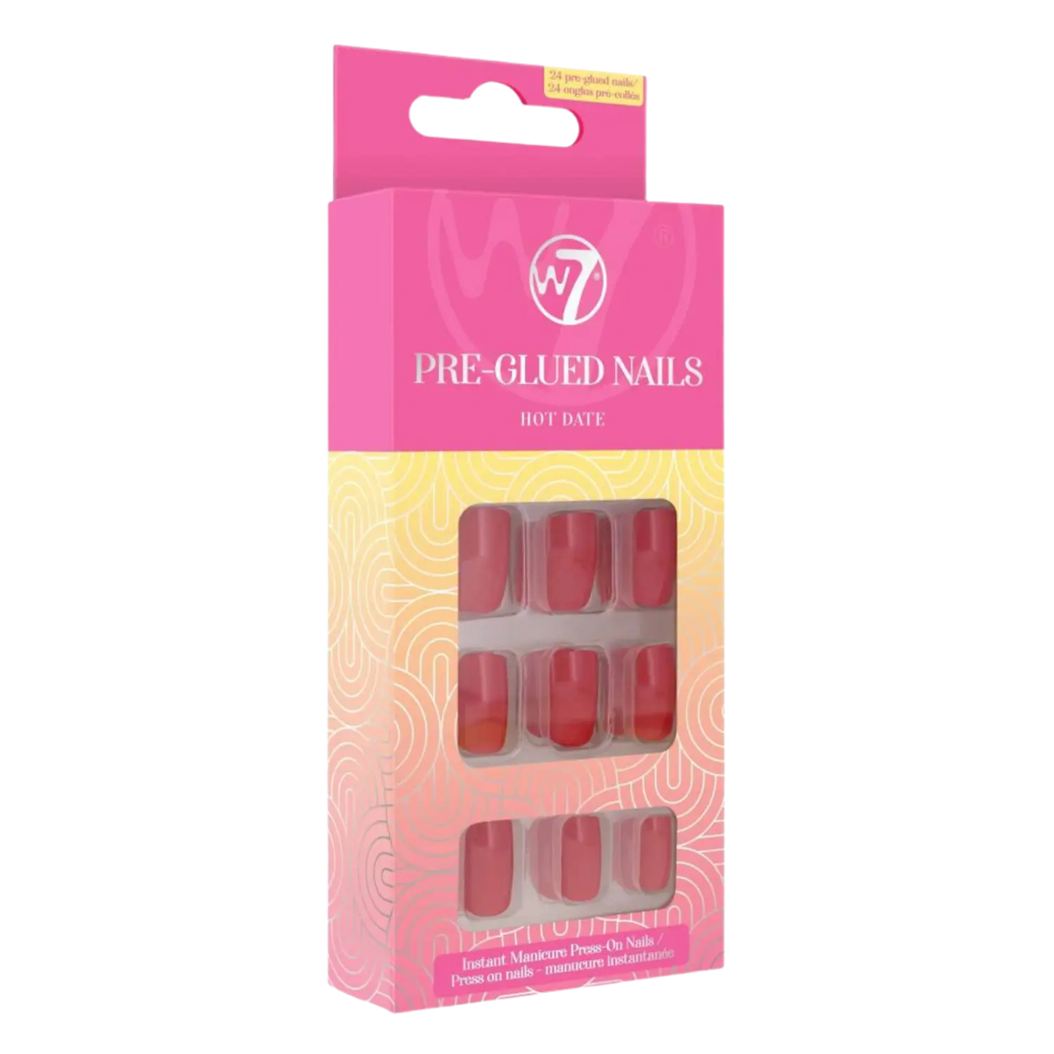 

W7 Pre-Glued Nails самоклеящиеся гвозди hot date, 24 шт./1 упаковка