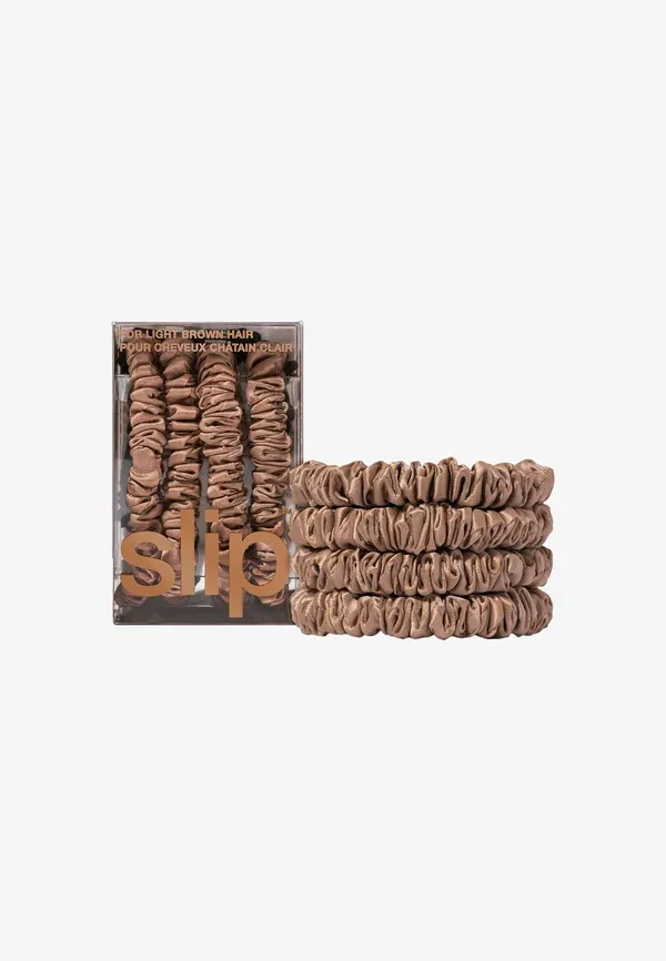 Резинки для волос шелковые, комплект 4 шт, Pure silk skinny scrunchies Slip, Light Brown — фото 2