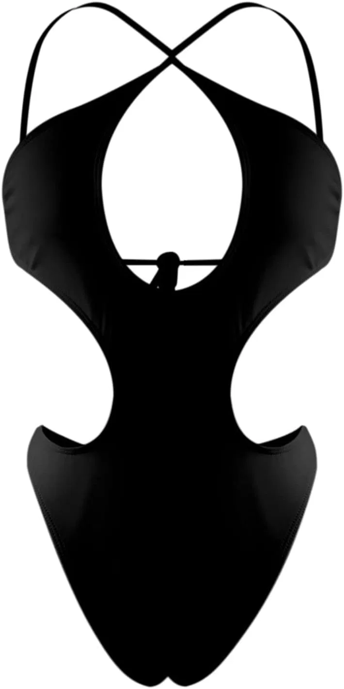 Женский цельнокроеный купальник с завышенной талией и утяжкой, Solid, Black