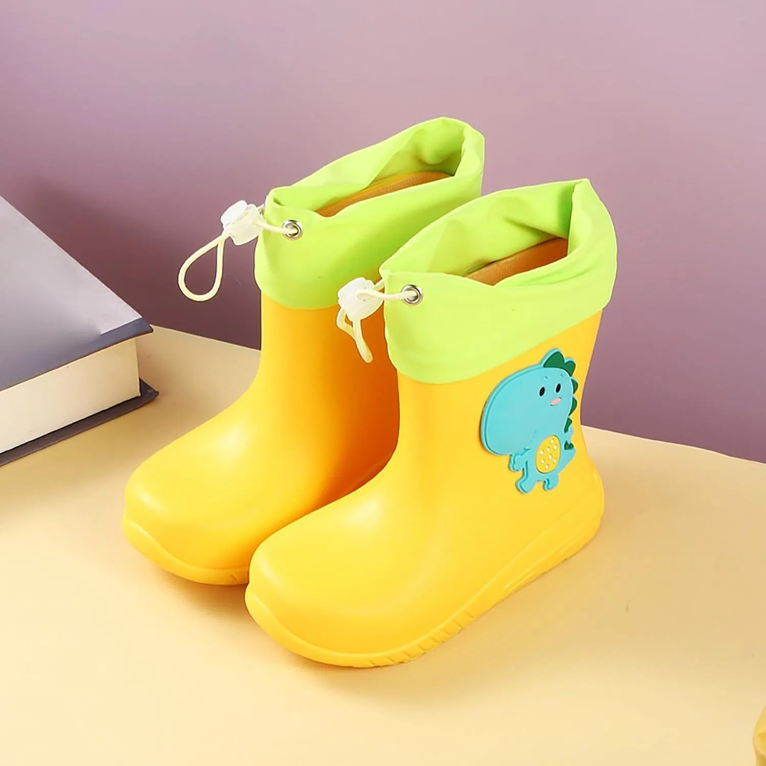 Детские сапоги дождевые с принтом динозавров Boys Girls Dinosaur Rain Boots, Yellow — фото 2