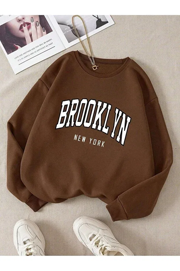 Детские свитшот для мальчиков с принтом Oversize Crew Neck New Brooklyn Lepold, Brown