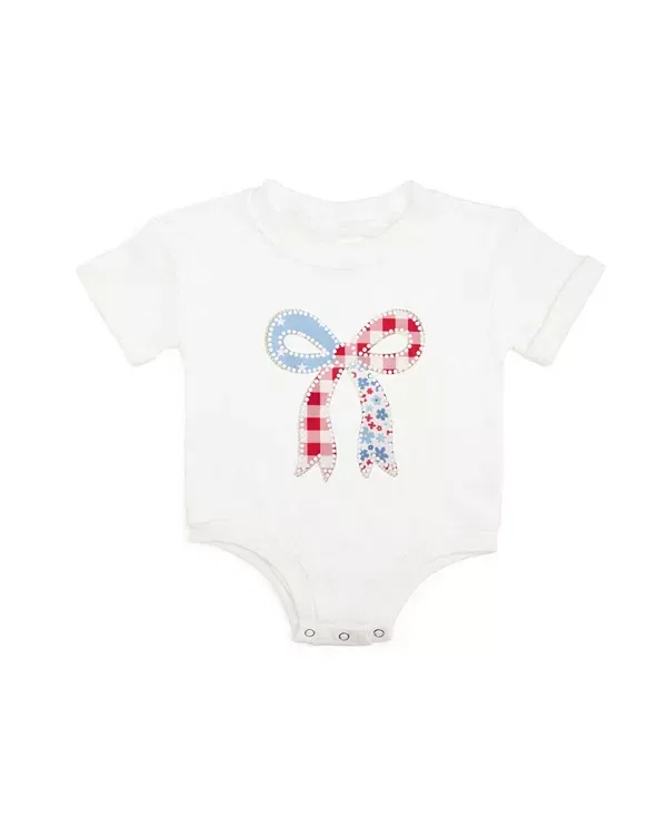 Детский боди-комбинезон для девочек с коротким рукавом Patchwork Bow Patch Sweet Wink, белый