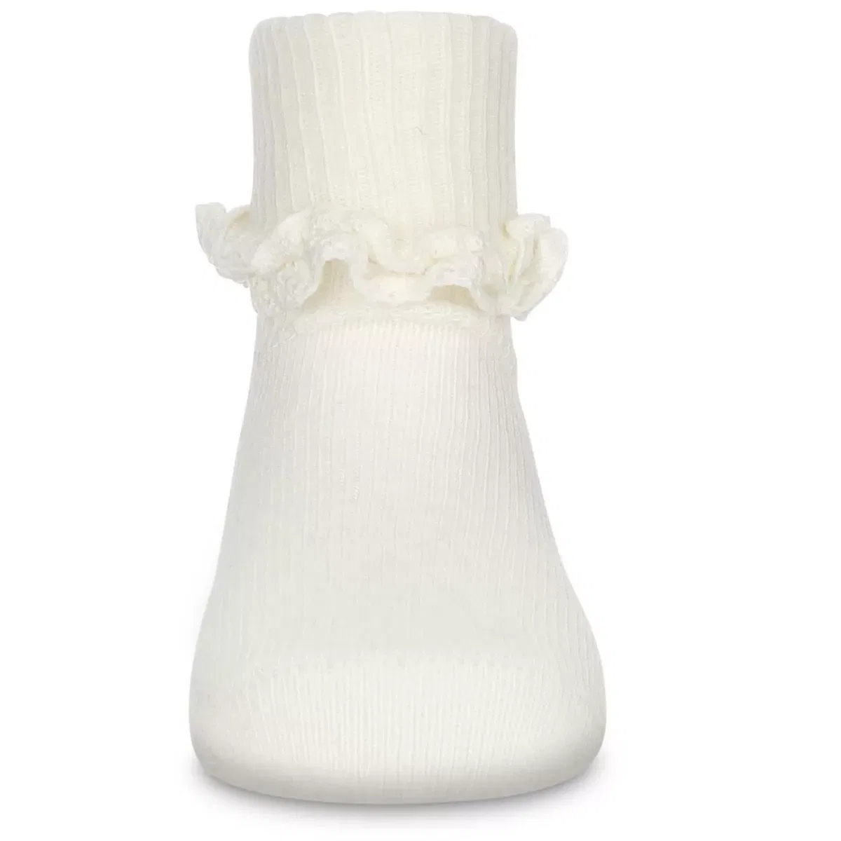 Детские носки для девочек хлопковые с оборкой Memoi LEGWEAR, Ivory — фото 2