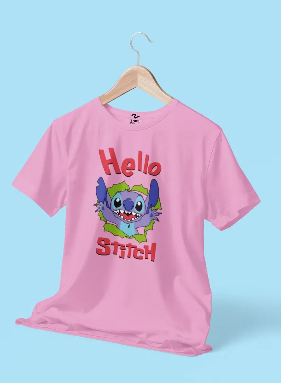 Футболка с принтом Hello stitch для детей Zoom, розовый
