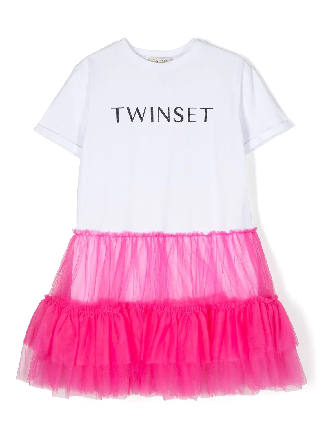 Платье с тюлевой юбкой и логотипом TWINSET, белый