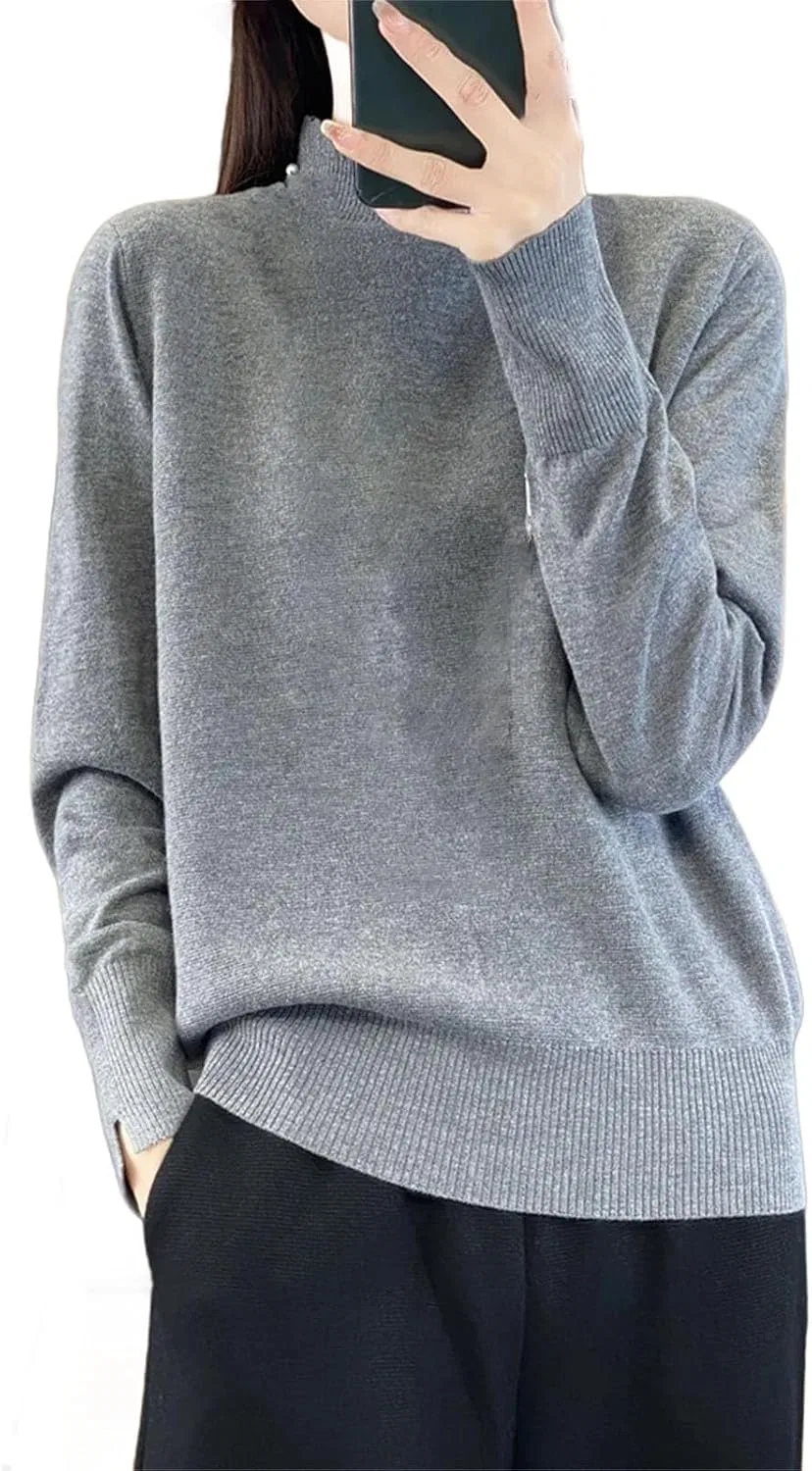 Женский свитер-кардиган с высоким воротником, хлопковый, Elegant Grey