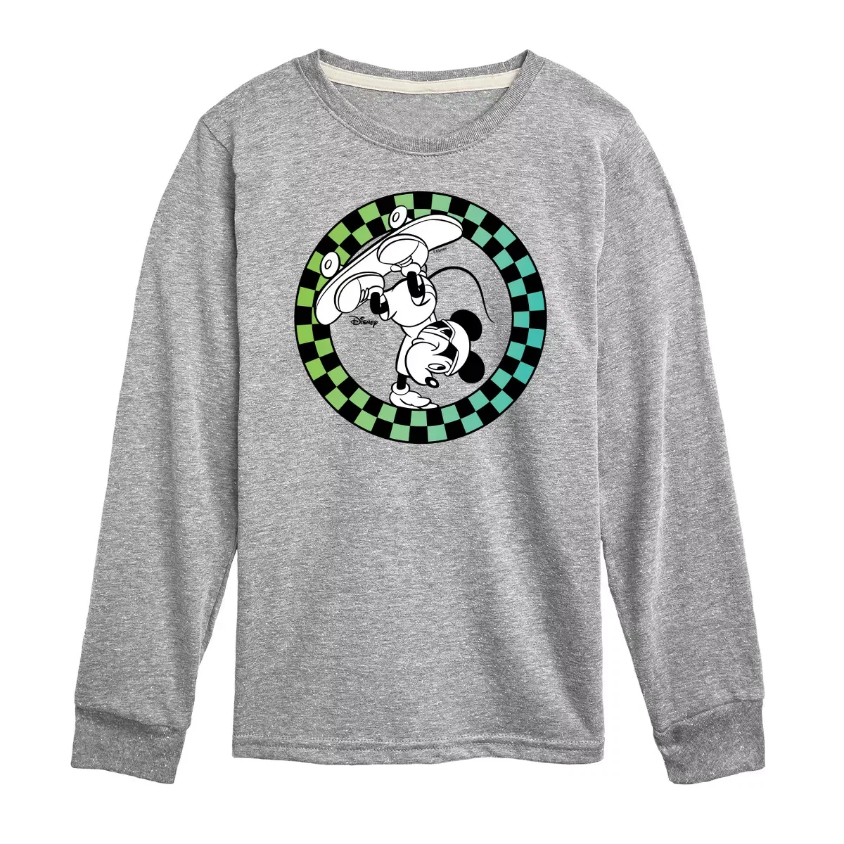 Детское футболка с длинным рукавом Mickey Skateboarding Checkered Circle Disney, Athletic Heather