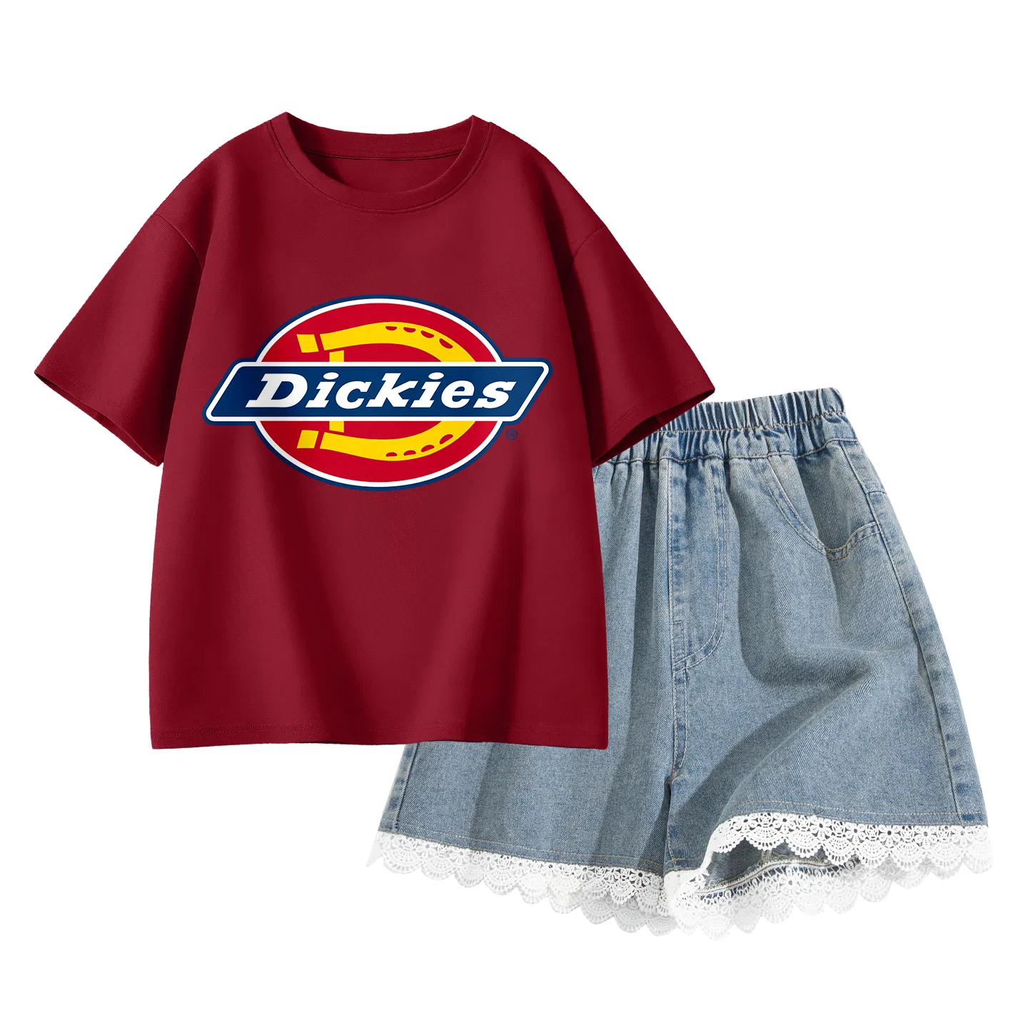 Детский спортивный комплект с круглым вырезом Dickies, Standard Garnet Red+Solid Color Lake Blue