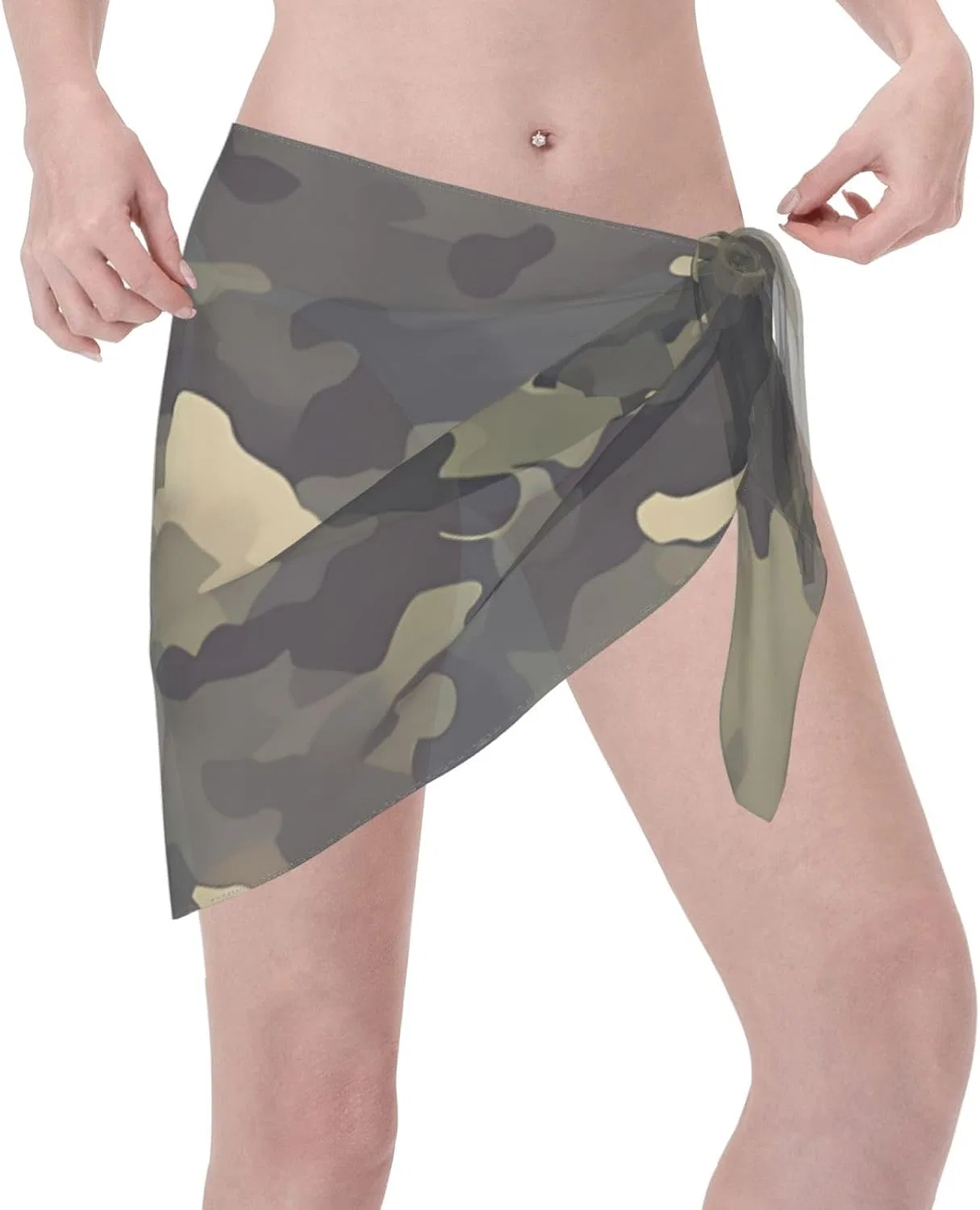 Женский пляжный саронг с принтом кактуса, Green Black Camouflage — фото 3