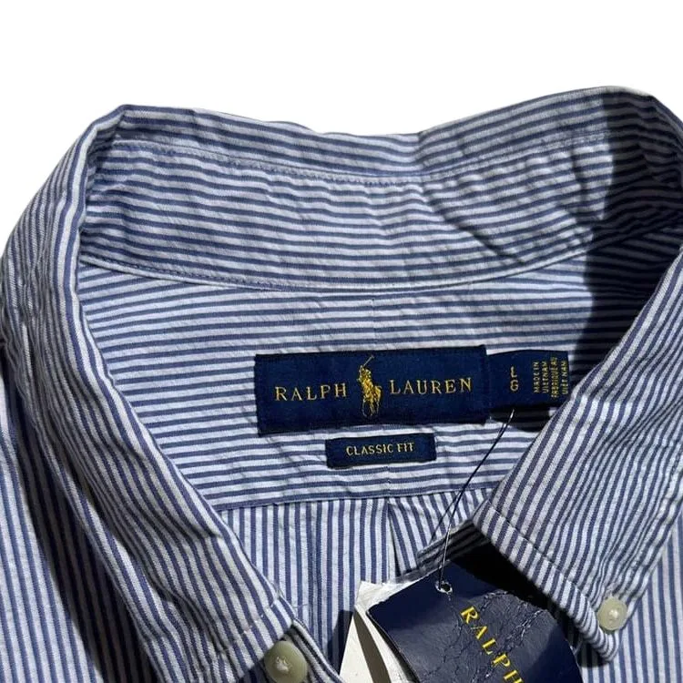 Мужская рубашка классическая с длинным рукавом SS24 Classic Version Marine Blue & White Polo Ralph Lauren, Marine Blue & White — фото 4