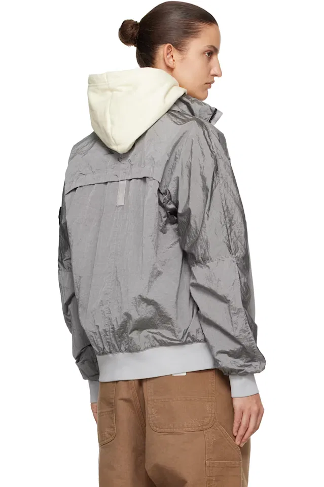 Серая нейлоновая металлическая куртка-бомбер 4100064 econyl watro-tc Stone Island — фото 3