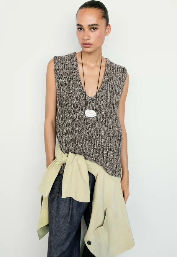 Топ хлопковый Polyester Massimo Dutti, dark grey, темно-серый