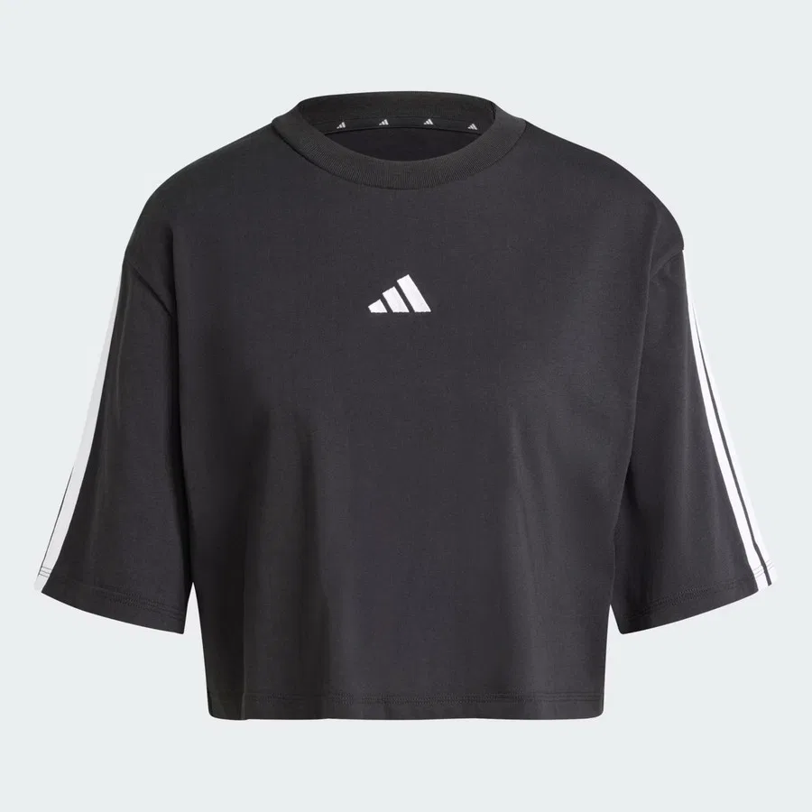 Футболка с длинным рукавом свободного кроя Essentials 3-Stripes Cotton Loose adidas, Черный — фото 4
