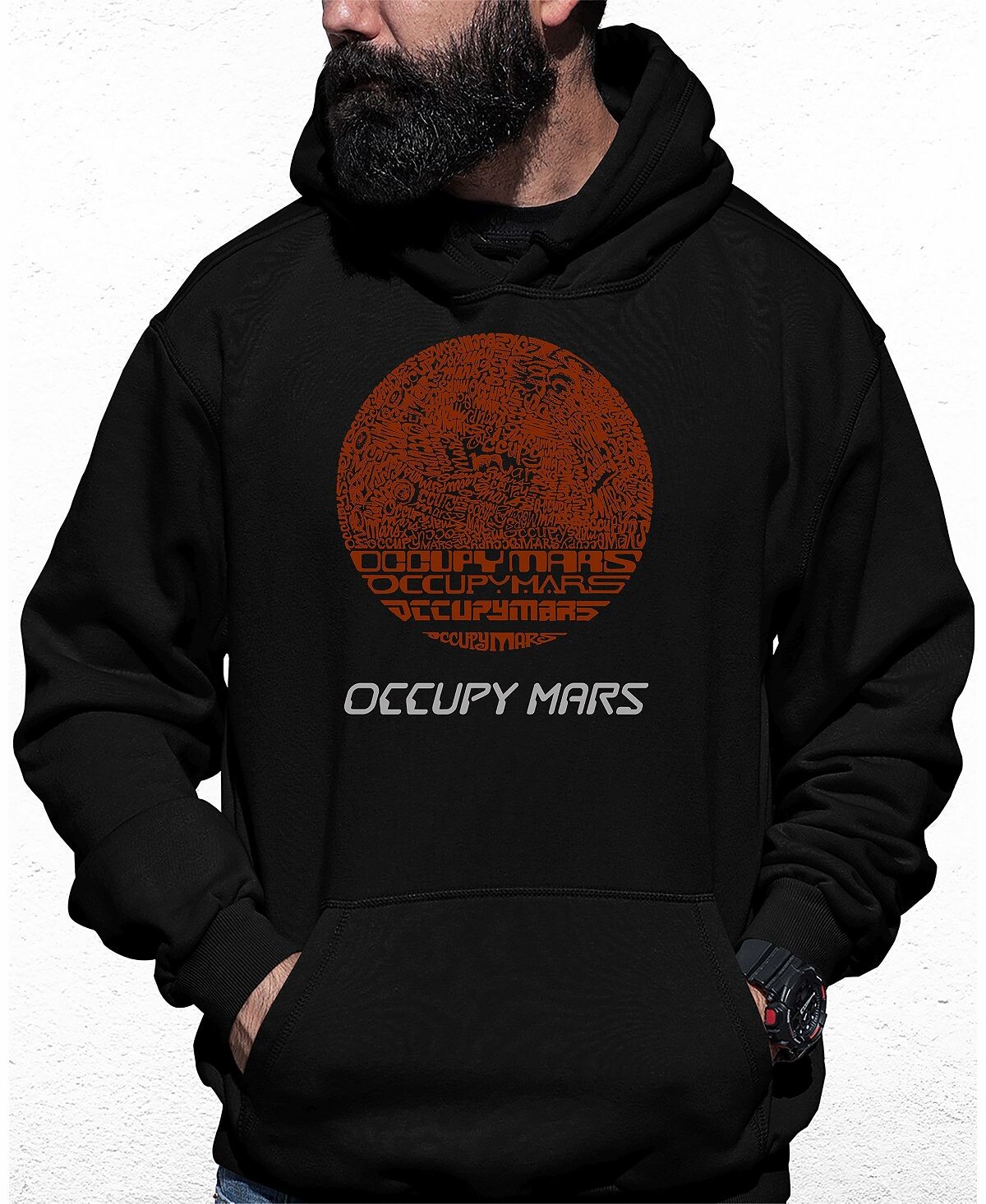 

Мужская толстовка с капюшоном occupy mars word art LA Pop Art, черный