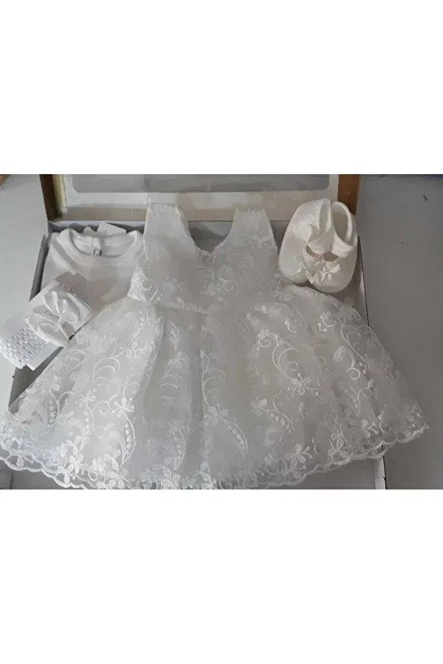 Детское платье для девочек кружевное Mevlüt Set Biyan Collection, White — фото 3