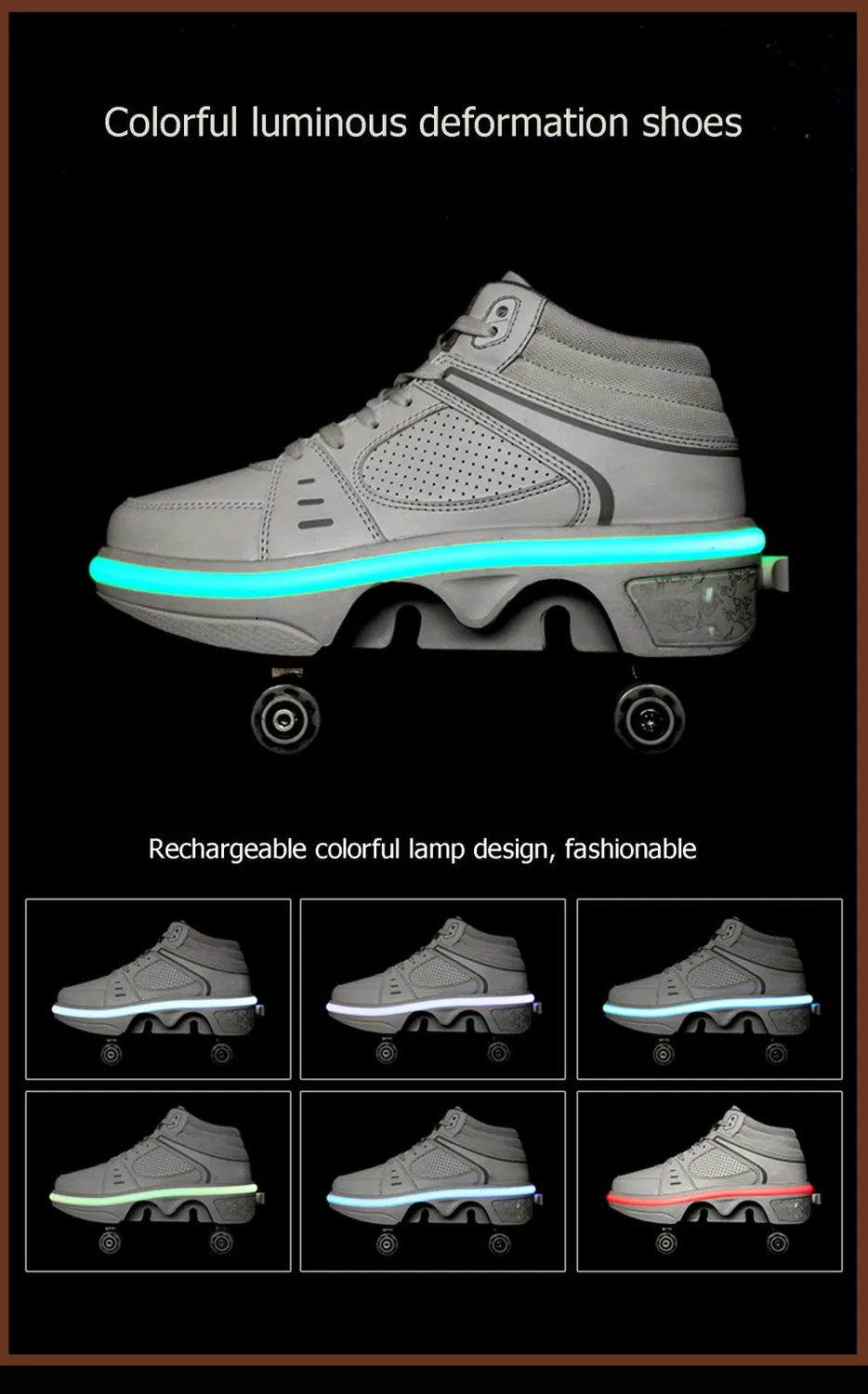 Детские кроссовки-трансформеры с роликами, с подсветкой YXHUI, Серебряный — фото 3