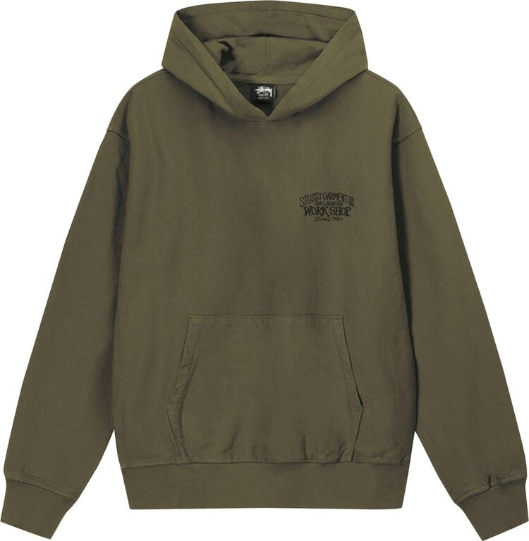 Худи Stussy x Our Legacy Work Shop Surfman Pigment Dyed Hoodie 'Dark Olive', зеленый — фото 2